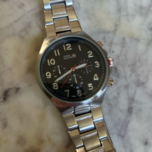 Swiss Hunter Black Dial Silver Watch